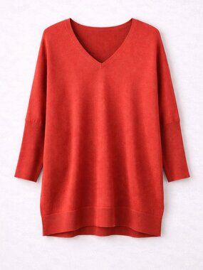 Eileen Fisher Women's 100% Merino Wool Tunic Sweater Orange 3/4 Sleeve Sz Medium